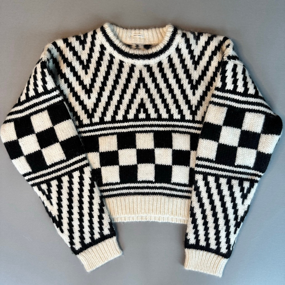 Mother The Itsy Crop Jumper Sweater Black White Alpaca S, NWOT - Picture 2 of 9